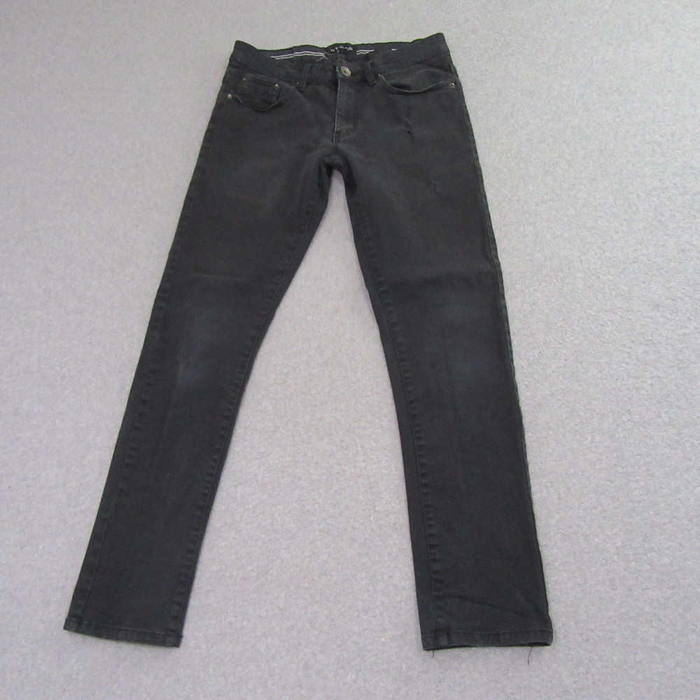 WT02 Mens Slim Straight Leg Jeans 30 x 32 Black Distressed Stretch Pocket